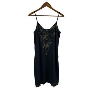 Sundance Black Slip Dress Strappy Double V Medium Cotton Blend